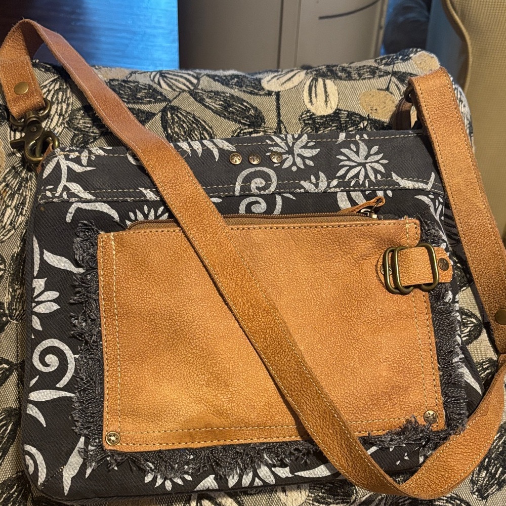 Olay crossbody leather and canvas purse